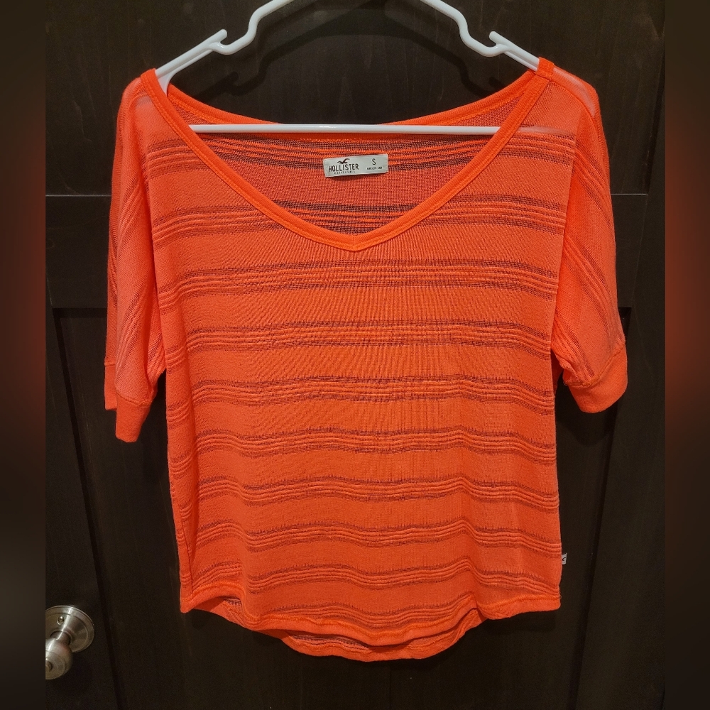Orange Striped V-Neck Top